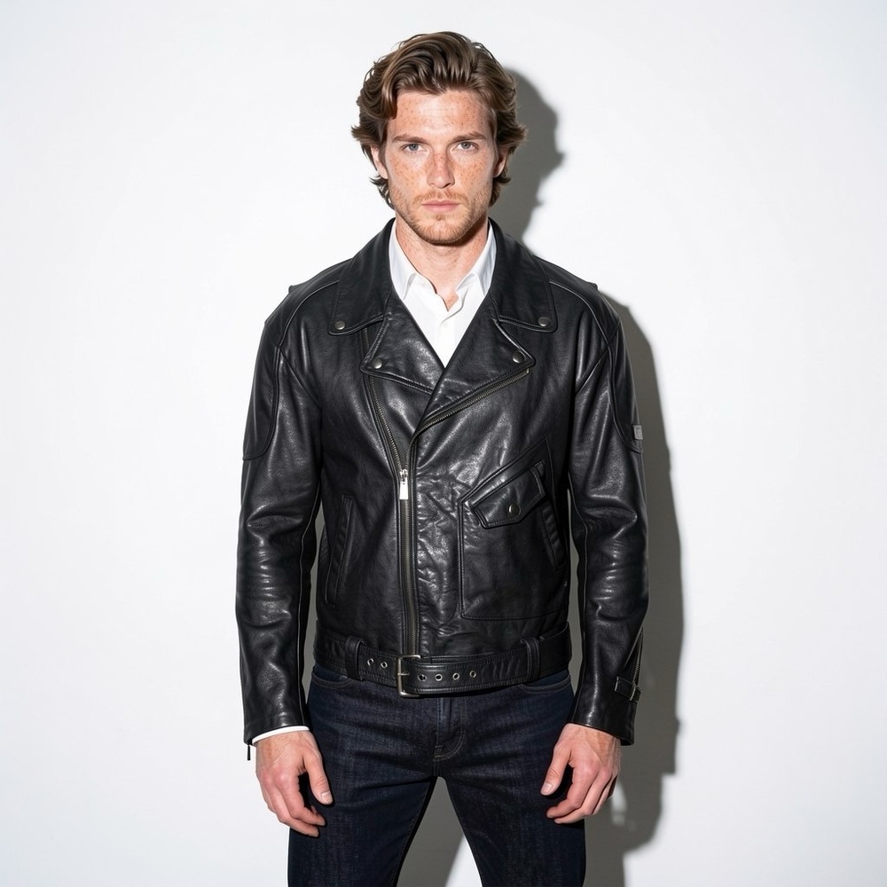 Bristol Black Leather Motorcycle Jacket Biker Style Men's size 48